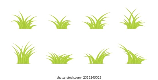 collection of green grass icon vector illustration, in flat style design. cartoon grass natural, organic, bio silhouette set.