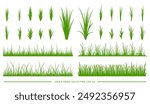 Collection of green grass silhouettes in various sizes and styles.  Includes single blades, clusters, and borders for design.
