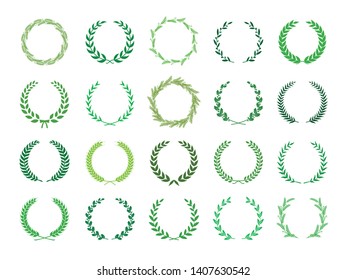 Collection of green laurel wreaths. Can be used as design elements in heraldry on an award certificate, manuscript and to symbolise victory illustration in silhouette