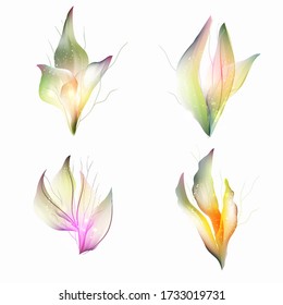 collection of green leaf designs watercolor style