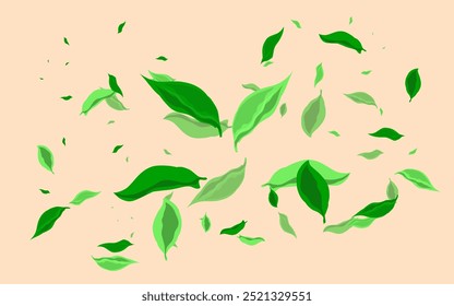 collection of green leaf icons falling on cream background