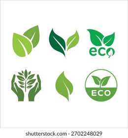 a collection of green leaf logos representing eco-friendliness, nature, and organic concepts for various business and environmental themes.