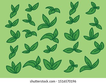 collection of green leaf vector images in several shapes and patterns