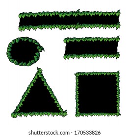 collection of green leafs around shapes, design element