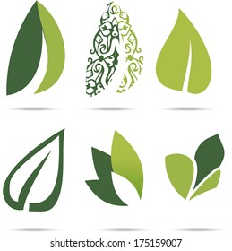 Collection of green leafs on white background