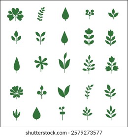 A collection of green leafy plants in various shapes and sizes. The plants are arranged in a grid pattern, with some overlapping and others standing alone. Scene is one of natural beauty