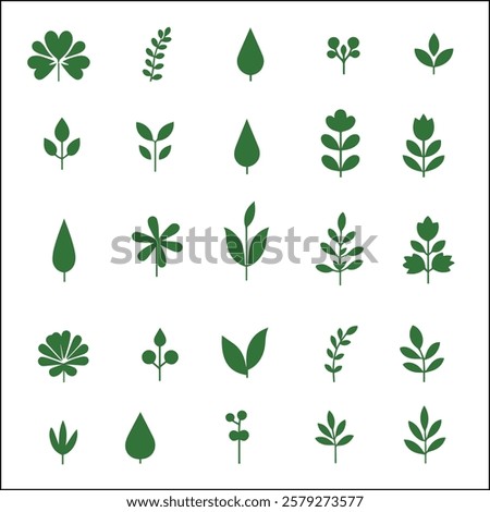 A collection of green leafy plants in various shapes and sizes. The plants are arranged in a grid pattern, with some overlapping and others standing alone. Scene is one of natural beauty