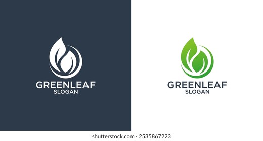 collection of green leaves logo design vector