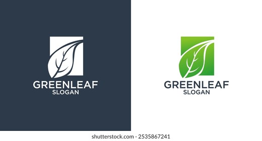 collection of green leaves logo design vector