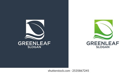 collection of green leaves logo design vector