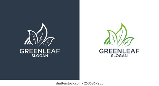 collection of green leaves logo design vector