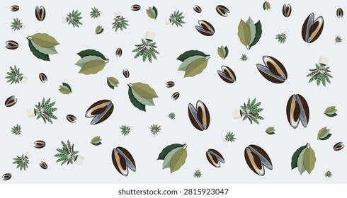 collection of green leaves pinecones and tiny plants spread randomly for nature inspired decor botanical backgrounds or outdoor design elements