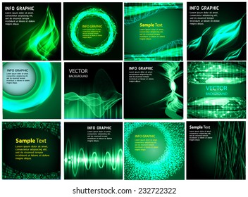Collection green Light Abstract Technology background set for computer graphic website internet and business. text box. Brochure. card. wave. diverse, different, divers, manifold, many, various
