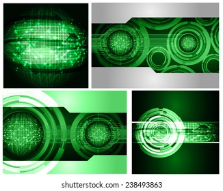Collection green Light Abstract Technology background set for computer graphic website internet and business. text box. Brochure. card. wave. diverse, different, divers, manifold, many, various 