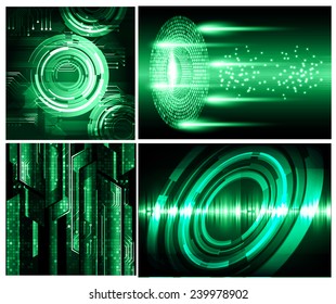 Collection green Light Abstract Technology background set for computer graphic website internet and business. text box. Brochure. card. wave. diverse, different, divers, manifold, many, various