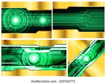 Collection green Light Abstract Technology background set for computer graphic website internet and business. text box. Brochure. card. wave. diverse, different, divers, many, various. gold