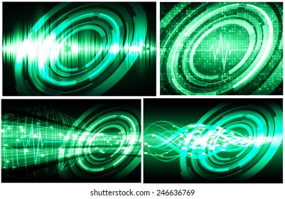 Collection green Light Abstract Technology background set for computer graphic website internet and business. text box. Brochure. card. wave. diverse, different, divers, manifold, many, various