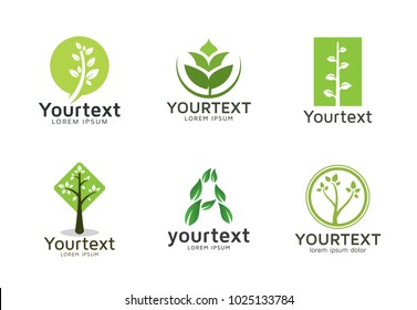 Collection of green logos or icons design. Vector set of nature and trees logo design. Environment and Health life logo template