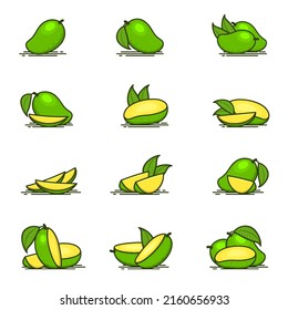 Colección de íconos vectores de frutas de mangos verdes