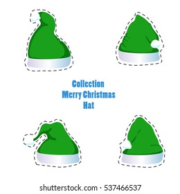 Collection green Merry Christmas hats isolated on white background, vector, illustration