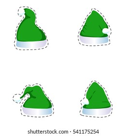 Collection green Merry Christmas hats isolated on white background, vector, illustration
