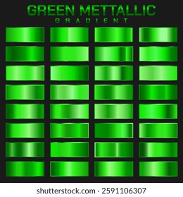 Collection of green metallic gradient. Brilliant plates with metallic effect. Vector illustration.