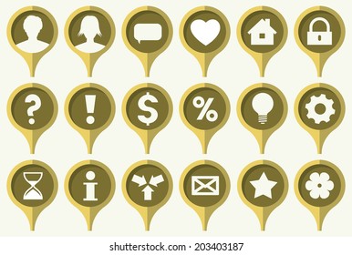 the collection of green pins with common web icons / the set of common web icons / web icon set