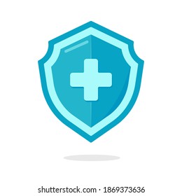 Colección de escudos de protección verde con signo más en el concepto medio de protección contra el virus.