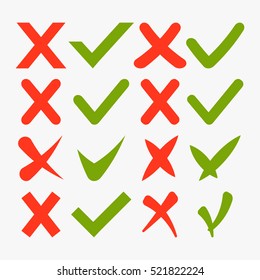 Collection of green and red cross and hook - vector