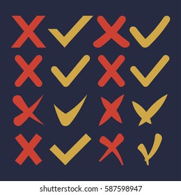 Collection of green and red cross and hook - vector