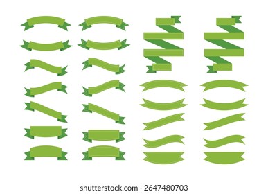 Collection of Green Ribbons Banners Various Shapes and Styles Set of Decorative Elements for