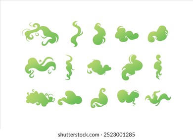 Collection of green smoke flat vector elements