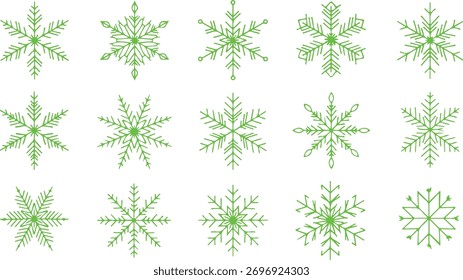 Collection of green snowflake icons vector illustration perfect for christmas and winter projects