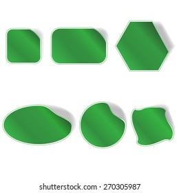 Collection Green Stickers Isolated on White Background.