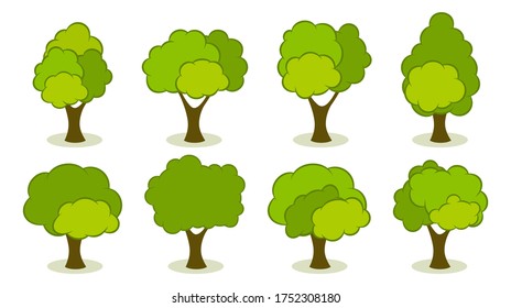 Collection of green summer trees. Vector illustration