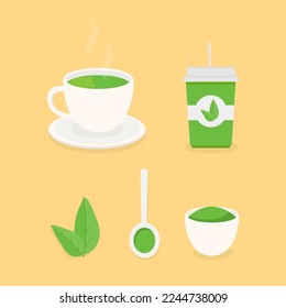 Collection of green tea, matcha tea