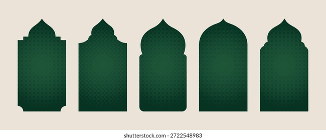 Colección de Formas de puerta de mezquita árabe texturizada verde con patrón islámico para la celebración de Eid