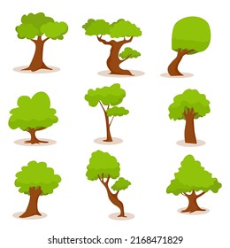 Collection of green tree illustrations. Can be used to describe the topics of nature or healthy lifestyle, Nature and ecology, sign of growing outdoors.