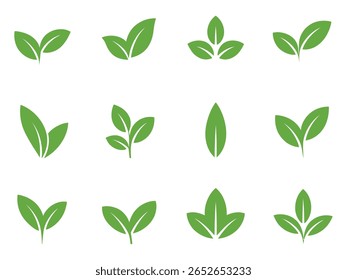 Coleção de verde árvore ícone folha vetor isolado no fundo branco. eco ambiente folhas símbolo
