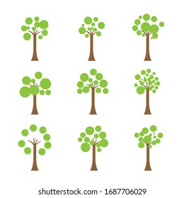 Collection of green trees icon illustrations. tree for decorating gardens and home designs. Vector
