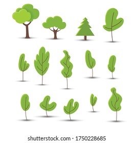 Collection green trees. Isolated on white. Vector illustration EPS10. 