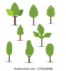 Collection green trees. Isolated on white. Vector illustration EPS10. 