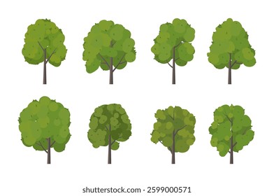 Collection green trees isolated on white background. Forest foliage plants. Set suitable for use in design or decoration. Vector illustration Not AI generated