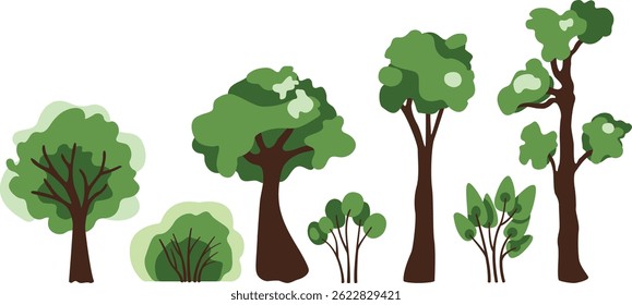 coleção de árvores verdes e arbustos