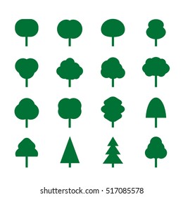 Collection of Green Trees. Vector icons.