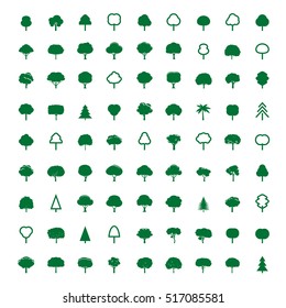 Collection of Green Trees. Vector icons.