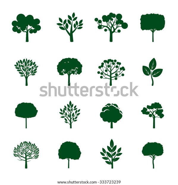 Collection of Green Trees. Vector icons.