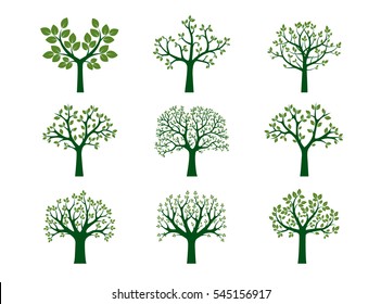 Colección de árboles verdes. Ilustración vectorial.