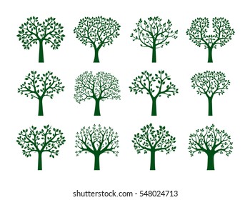 Collection of green Trees. Vector Illustration.
