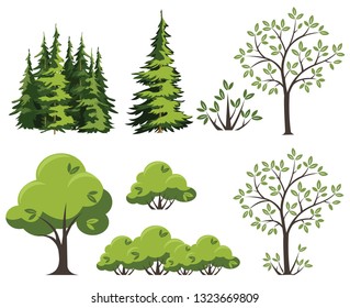 Collection of green vector trees. Elements for your design, illustration, sites and presentations